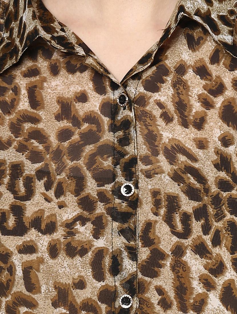 brown animal printed georgette regular shirt - 12846870 - Zoom Image - 4