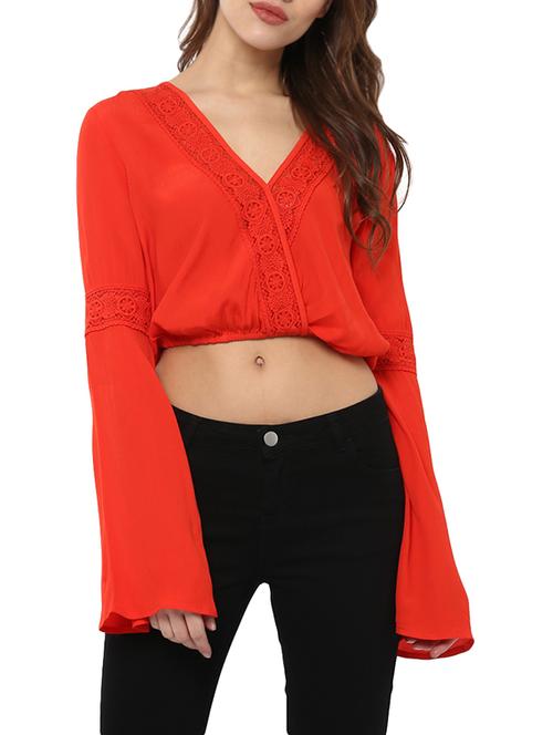 red crepe crop top - 12879370 - Standard Image - 1