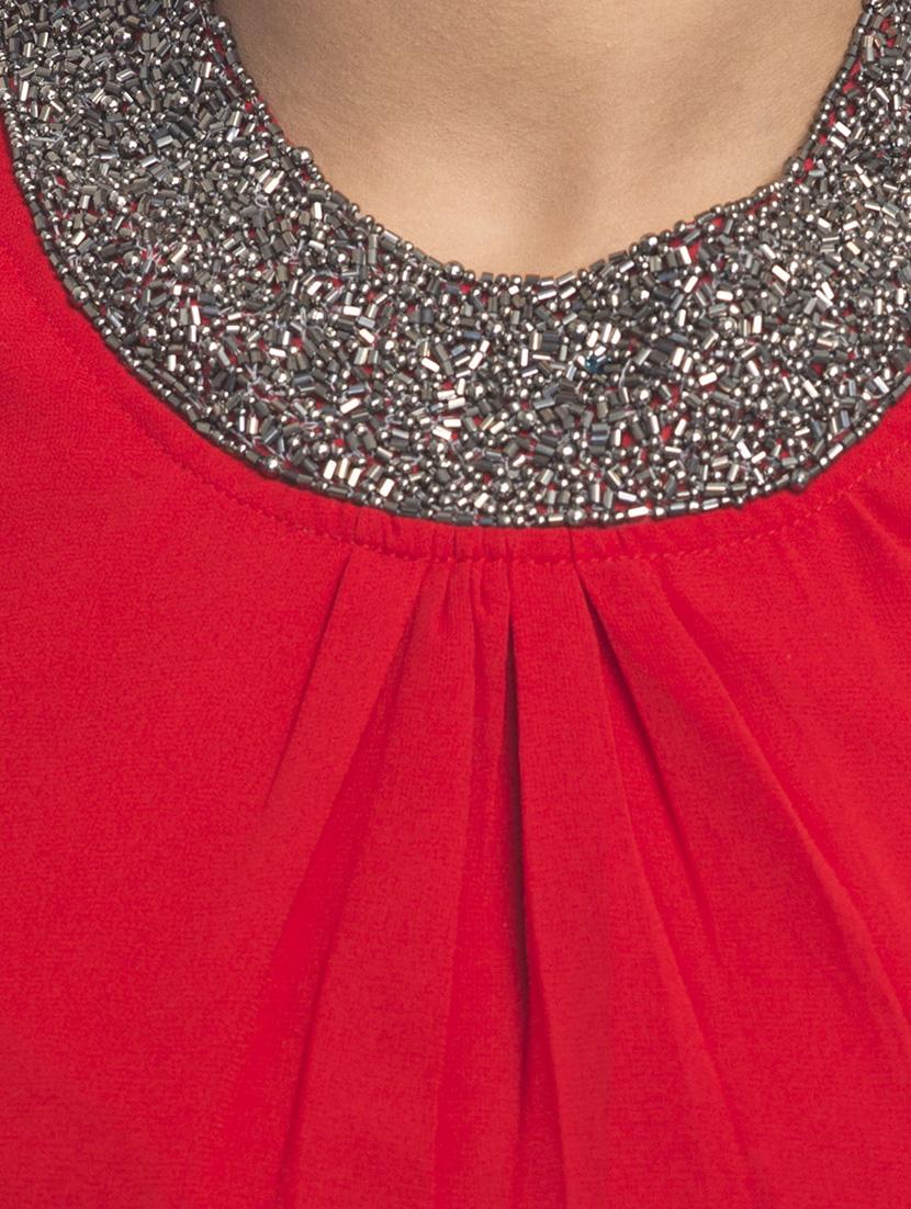 red embellished georgette regular top - 12880292 - Zoom Image - 4