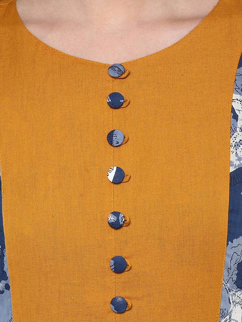 mustard high slit kurta - 12886121 - Zoom Image - 4