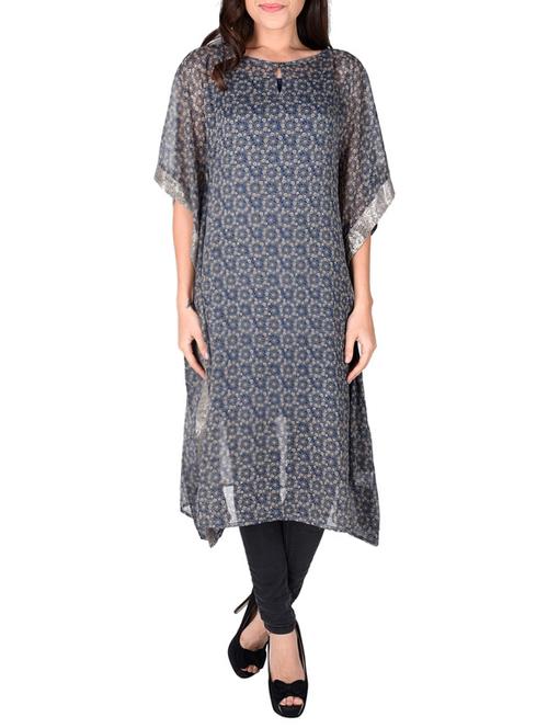 blue printed chiffon kaftan - 12920222 - Standard Image - 1