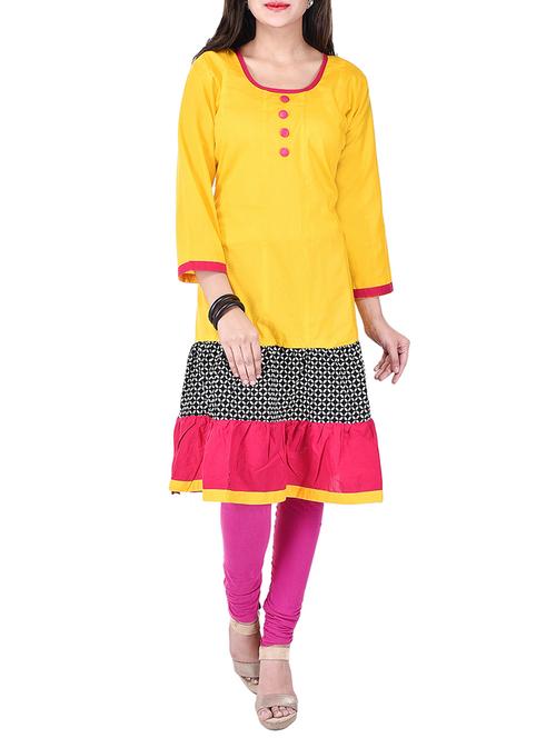 yellow cotton tiered kurta - 12948512 - Standard Image - 1