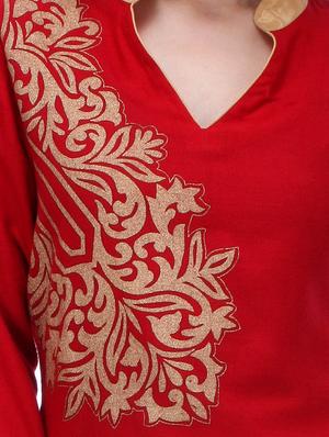 red poly cotton straight kurta - 12953571 - Standard Image - 4
