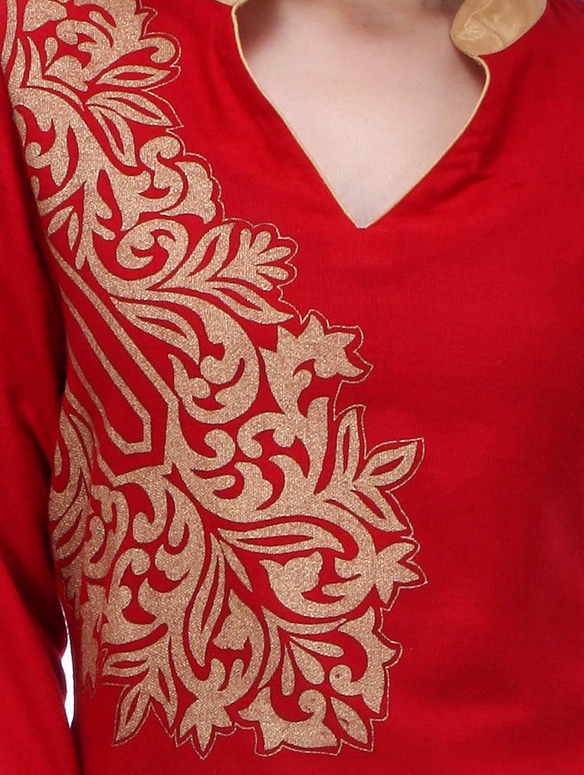 red poly cotton straight kurta - 12953571 - Zoom Image - 4