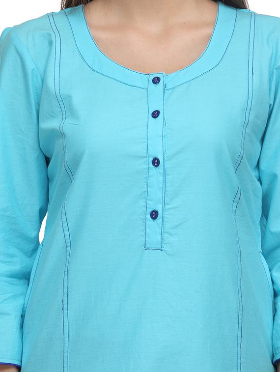blue cotton round neck kurta - 1296407 - Zoom Image - 4