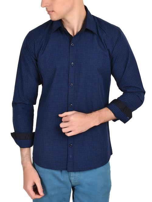 blue cotton checked casual shirt - 12993215 - Standard Image - 1