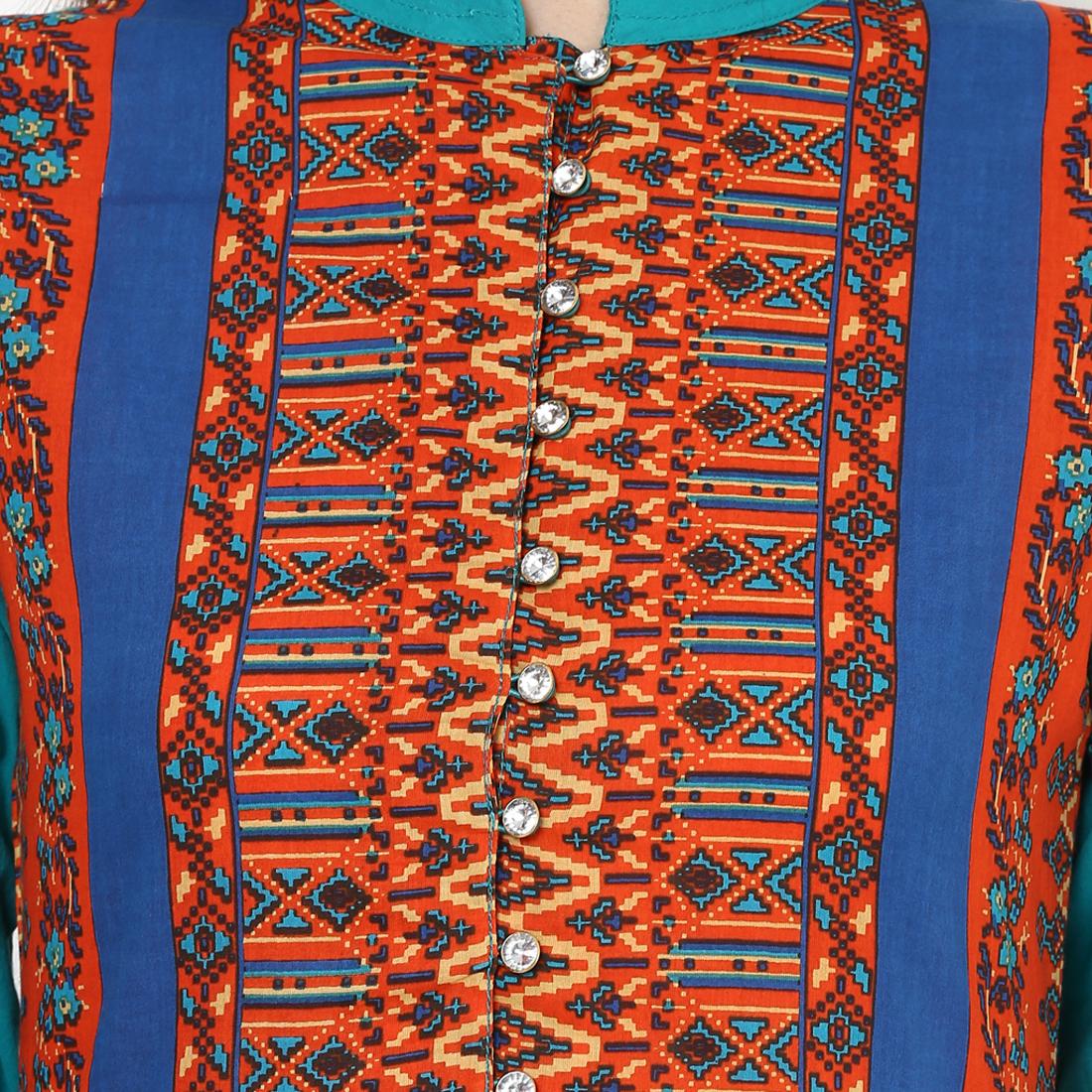 blue cotton anarkali kurta - 13000395 - Zoom Image - 4