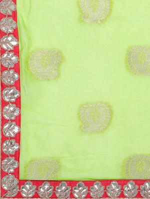 green georgette woven saree with blouse - 13014960 - Standard Image - 4