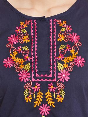 navy blue embroidered cotton tunic - 13023300 - Standard Image - 4