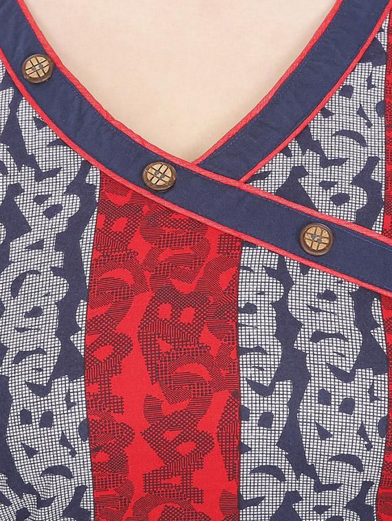 red cotton printed straight kurta - 13024901 - Zoom Image - 4