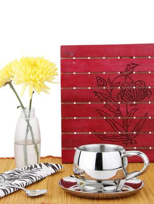 Homeish Metallo Stainless Steel Double Walled Cup & Saucer Set of 6 (Round, 6x80ml) - 13044077 - Standard Image - 4