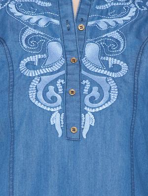 denim embroidered straight kurta - 13073824 - Standard Image - 4