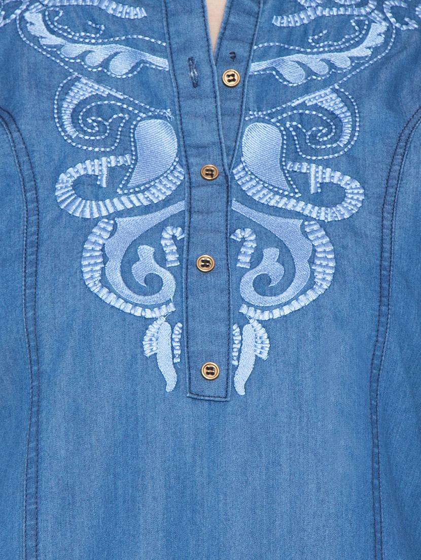 denim embroidered straight kurta - 13073824 - Zoom Image - 4