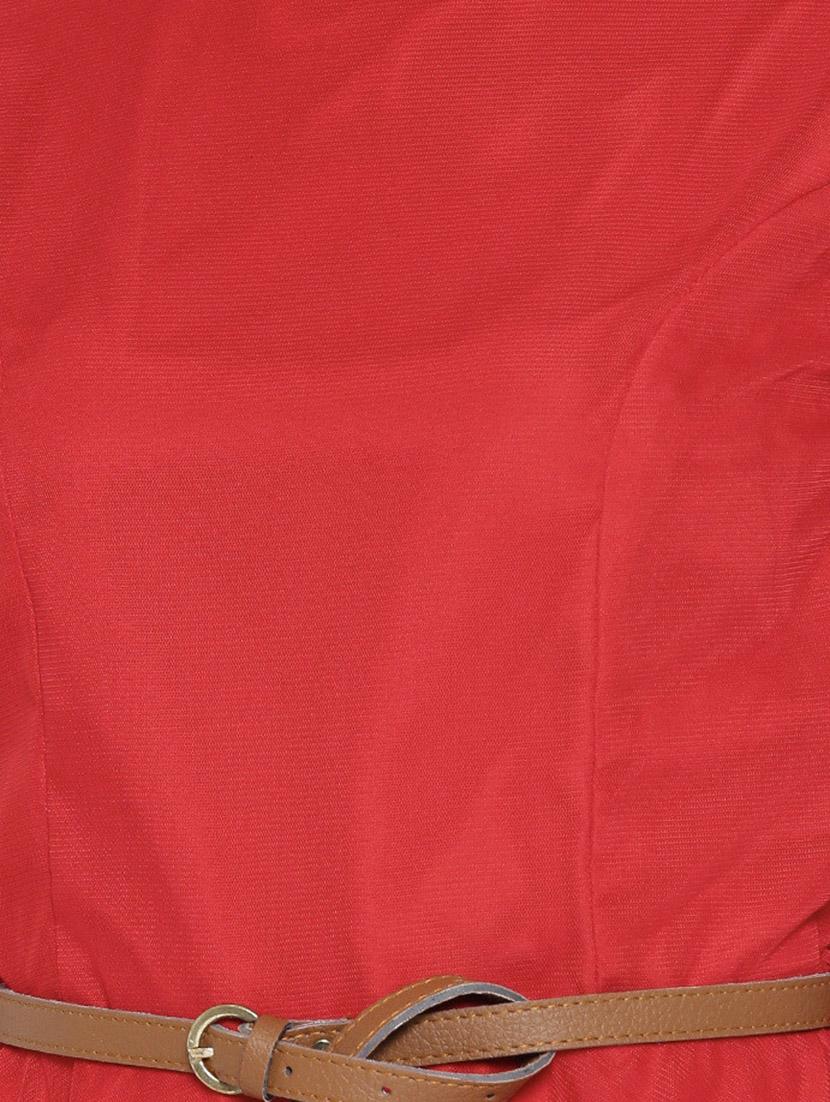 red crepe fit & flare dress - 13073860 - Zoom Image - 4