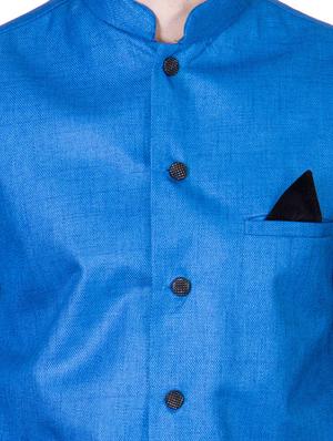 solid blue cotton nehru jacket - 13087054 - Standard Image - 4