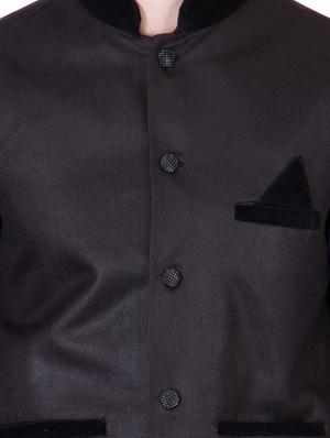 solid charcoal grey cotton nehru jacket - 13087057 - Standard Image - 4