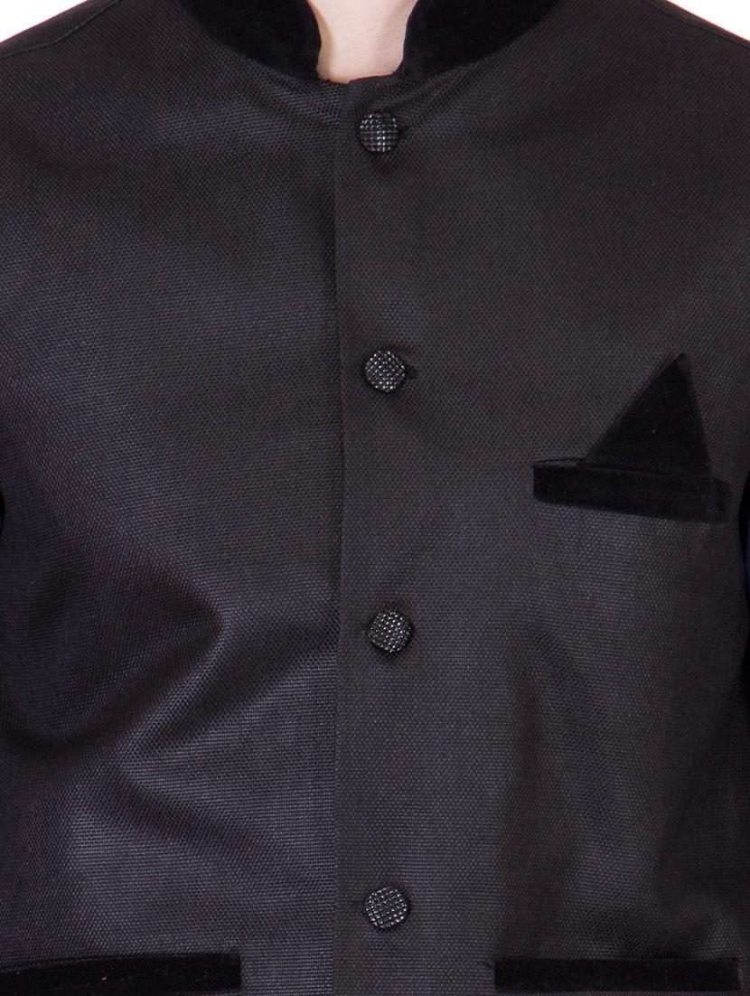 solid charcoal grey cotton nehru jacket - 13087057 - Zoom Image - 4