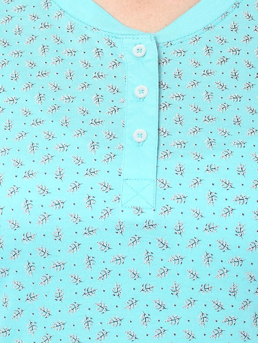 light blue printed cotton henley tee - 13089141 - Zoom Image - 4
