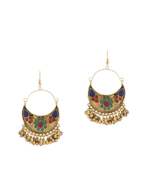 Gold embellished brass hoop earrings - 13099837 - Very Small Image - 1