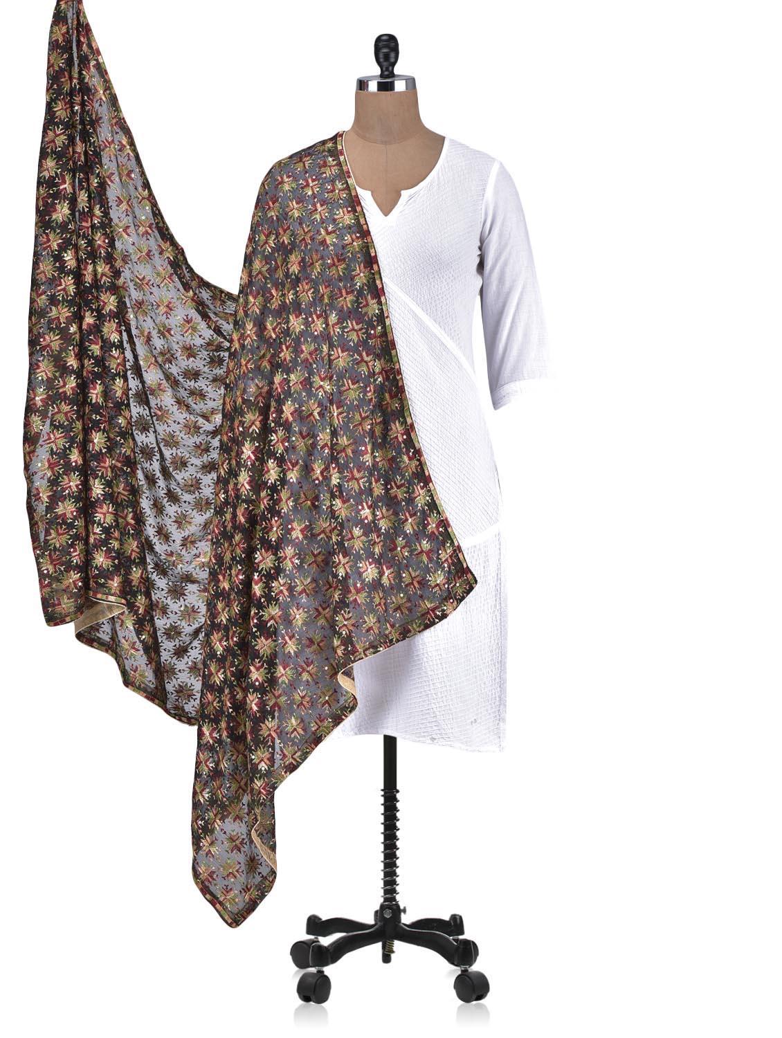 Black Chiffon Embroidered Dupatta - By