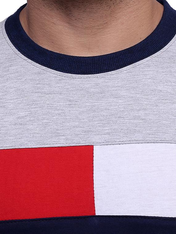 navy blue cotton colour block t-shirt - 13103399 - Zoom Image - 4