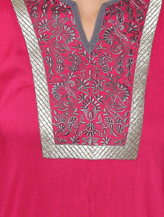 pink rayon straight kurti - 13103872 - Zoom Image - 4