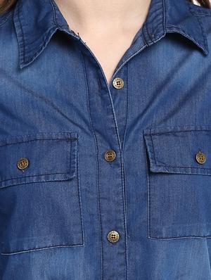 dark blue denim long shirt dress - 13112217 - Standard Image - 4