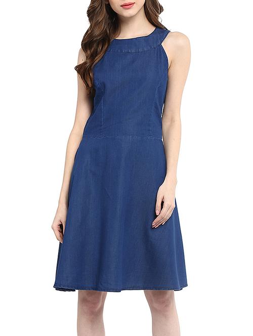 blue denim A-line dress - 13112219 - Standard Image - 1