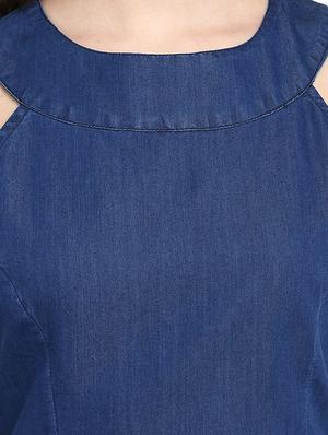 blue denim A-line dress - 13112219 - Standard Image - 4