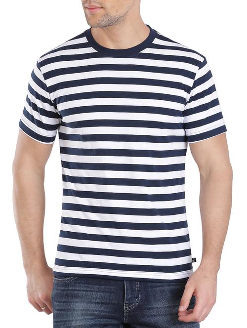 navy blue cotton striped t-shirt - 13120799 - Standard Image - 1