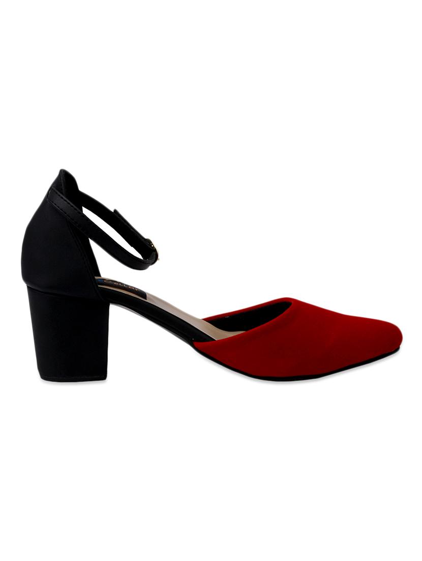 Black And Red Faux Leather Block Heeled Sandals - By