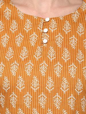 orange cotton block printed a-line kurta - 13160546 - Standard Image - 4