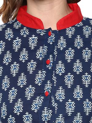 indigo printed cotton indigo kurta - 13160553 - Standard Image - 4