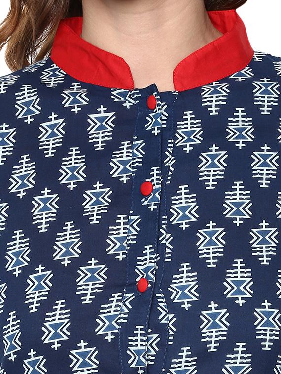 indigo printed cotton indigo kurta - 13160553 - Zoom Image - 4