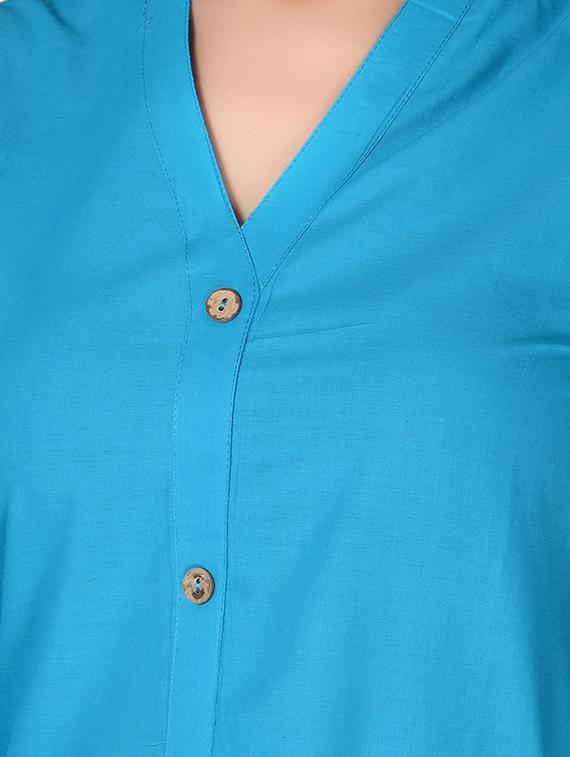 blue cotton straight solid kurta - 13160571 - Zoom Image - 4