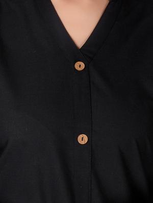 black cotton straight kurta solid with roll up sleeve - 13160575 - Standard Image - 4