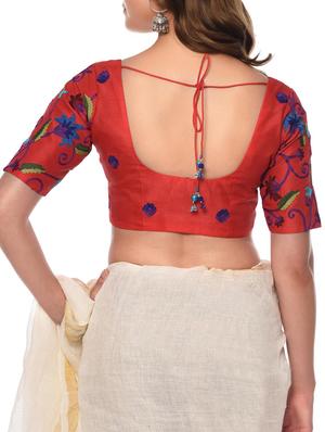 red cotton silk embroidered blouse - 13185693 - Standard Image - 4