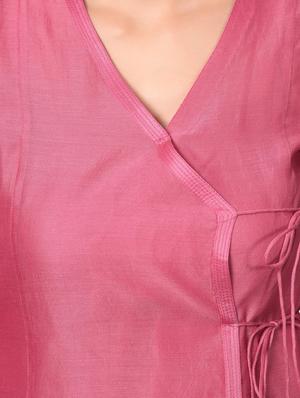 pink chanderi angrakha kurta - 13185695 - Standard Image - 4