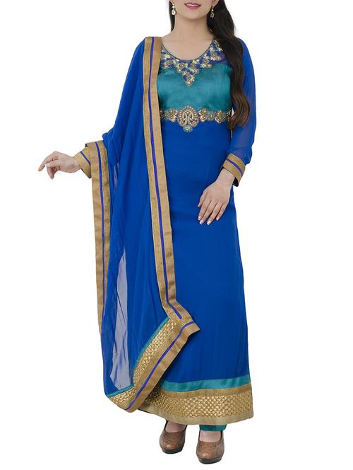 sky blue georgette straight pant suits stitched suit - 13196154 - Standard Image - 1