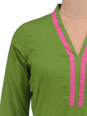 green cotton plain kurti - 1320591 - Standard Image - 4