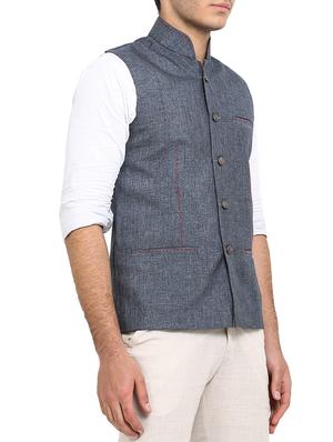 grey cotton nehru jacket - 13206962 - Standard Image - 4