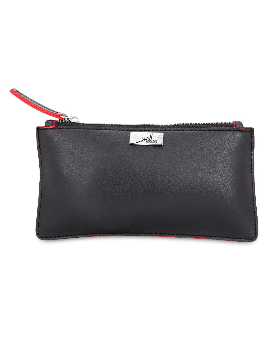 Solid Black Leatherette Wallet With Cardholder - By
