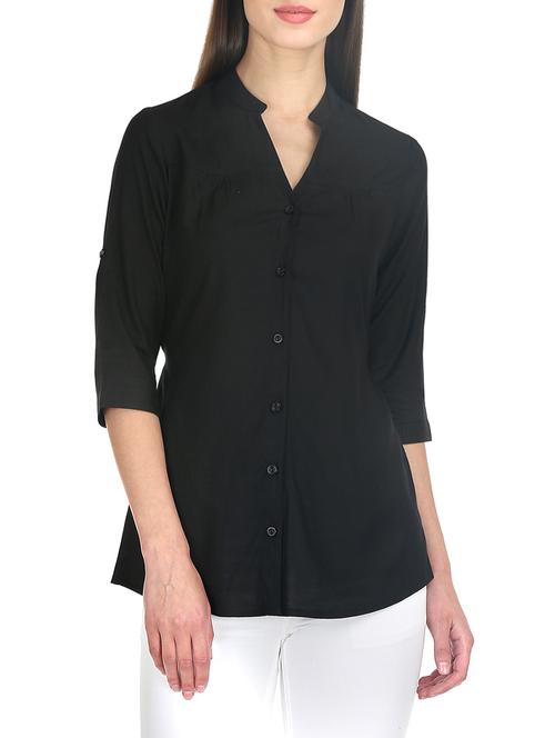 solid black rayon shirt - 13253081 - Standard Image - 1