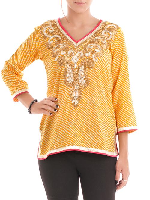 yellow cotton straight kurti - 13266414 - Very Small Image - 1