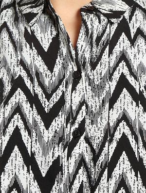 black chevron printed georgette regular shirt - 13269641 - Standard Image - 4