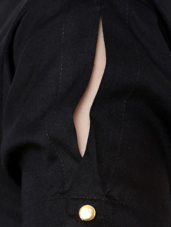 slit sleeve tie up waist top - 13270526 - Zoom Image - 4