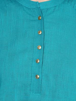 blue cotton blend straight solid kurta - 13290287 - Standard Image - 4