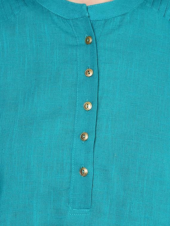 blue cotton blend straight solid kurta - 13290287 - Zoom Image - 4