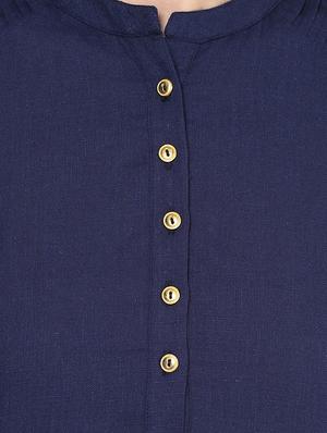 blue cotton blend straight solid kurta - 13290288 - Standard Image - 4