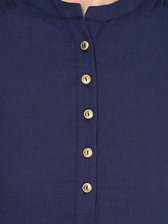 blue cotton blend straight solid kurta - 13290288 - Zoom Image - 4